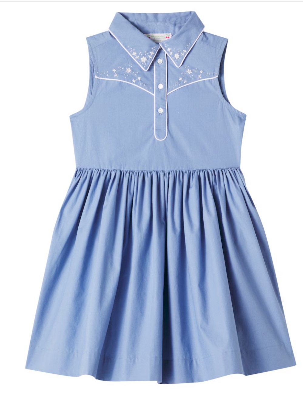 Sleeveless Blue Girls' Embroidered Collar Dress